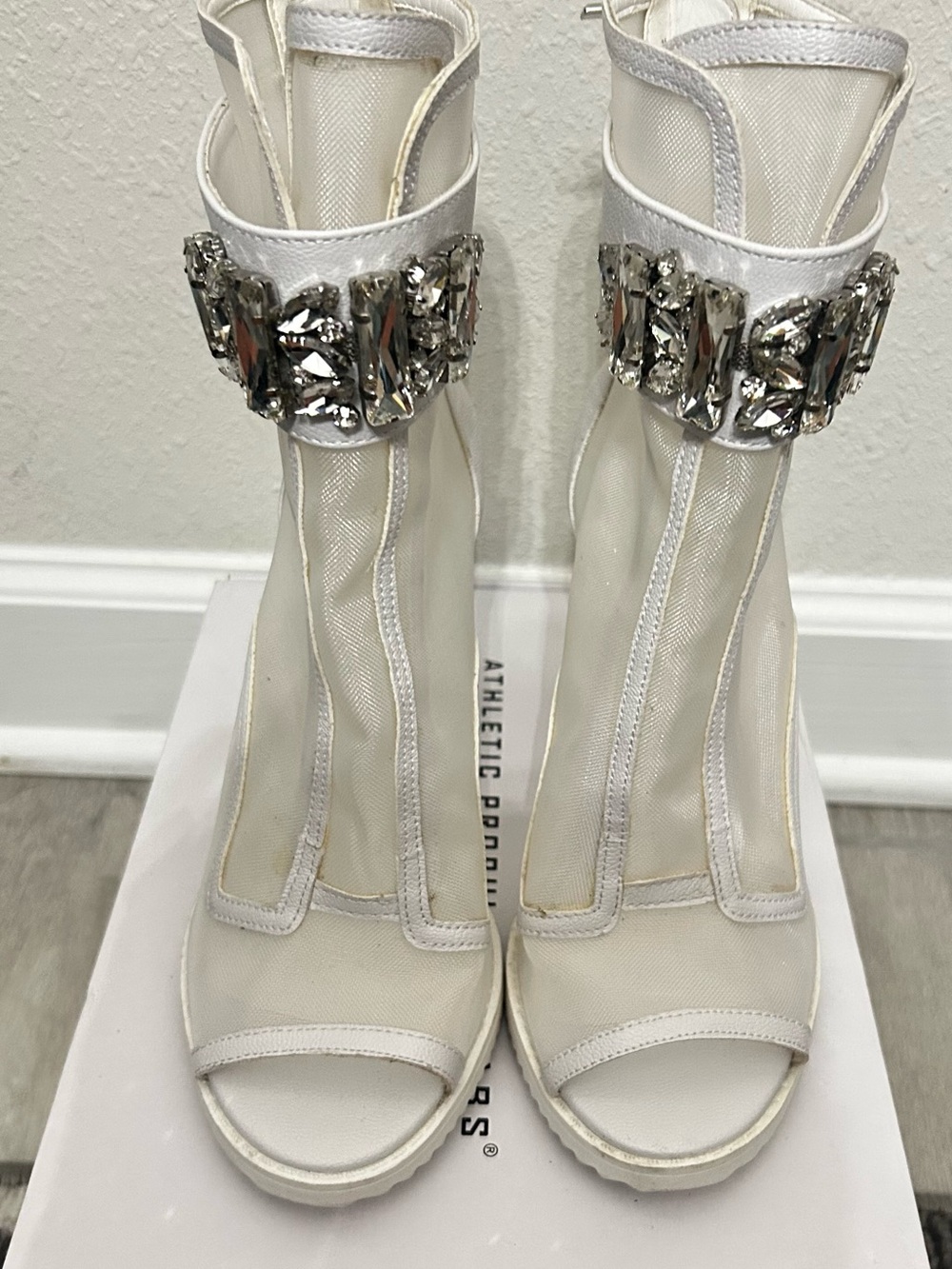 Karl Lagerfeld Embellished White Mesh Leather Ankle Boots 7.5